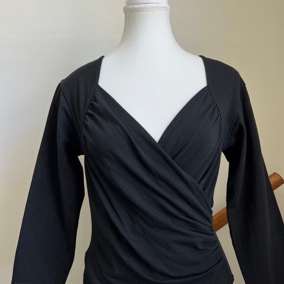 Vintage Gold Label Victoria Secret 80s Long Sleeve Bodysuit Black Wrap Surplice - Picture 3 of 9